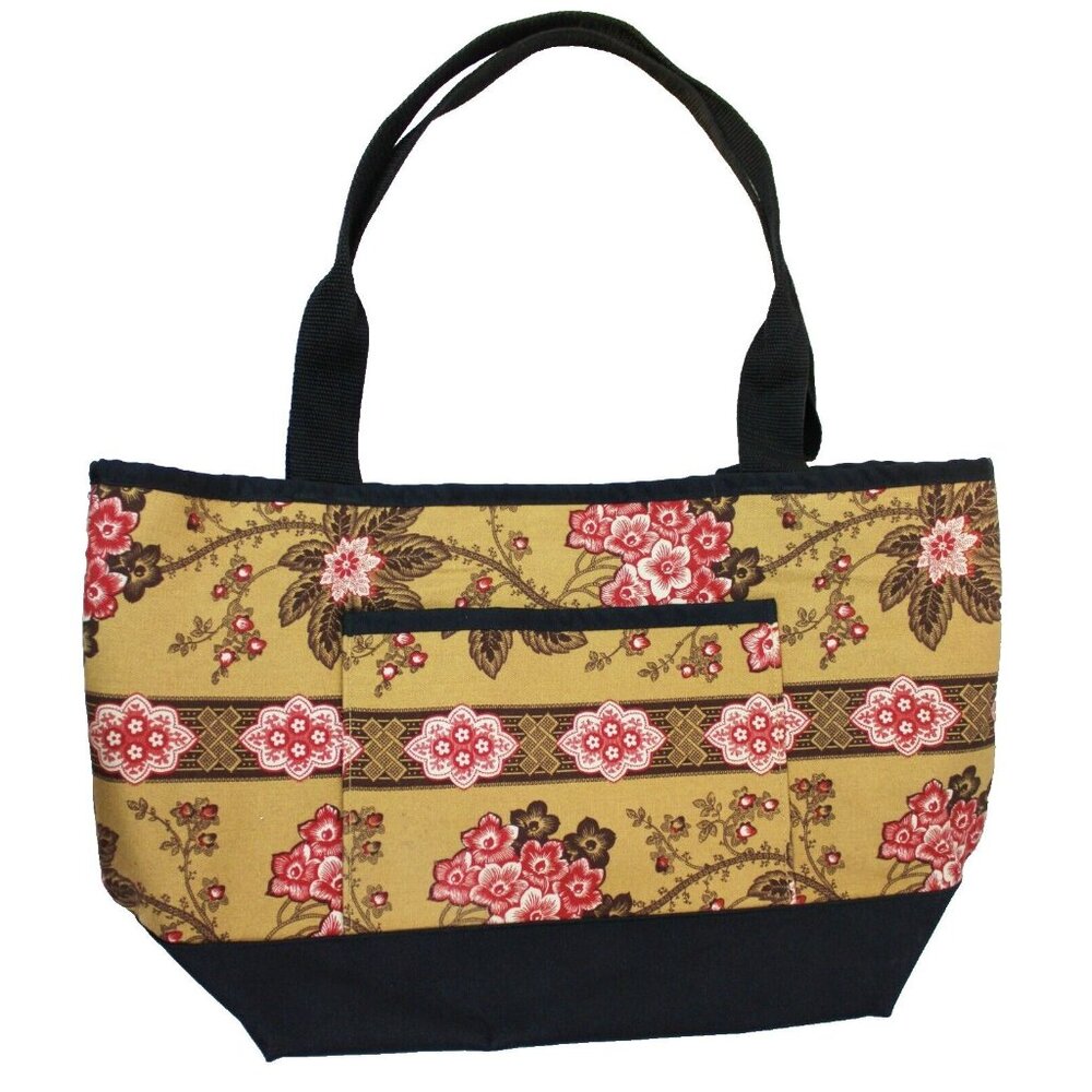 Sally Spicer Brown Floral Tote Bag Inner Pockets Magnetic Closure Summer Spring